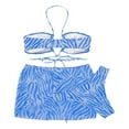 thumbnail image 4 of Ensemble Bikini 3 Pcs d'Été pour Femmes Soutien-Gorge Sans Manches à Nouer + String Imprimé Léopard + Jupe, 4 of 7