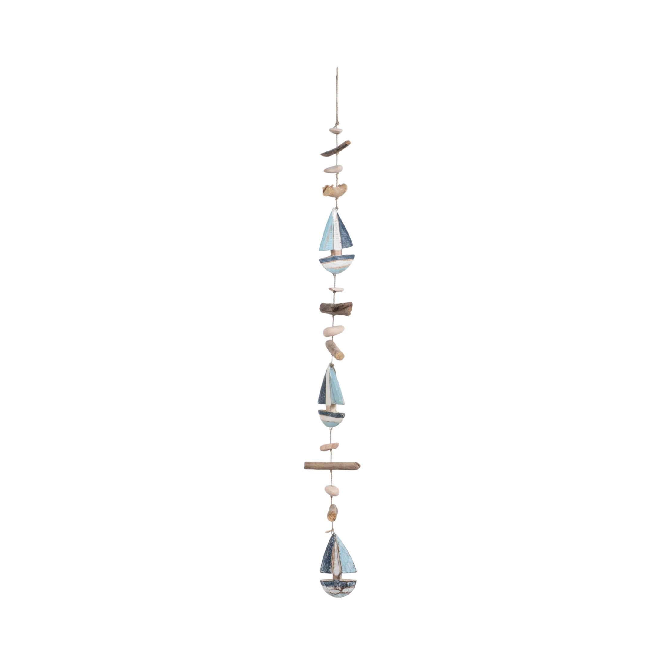 Contemporary Driftwood Boat Hanging Ornament for Home Decor and Bathroom - Coastal Accent for Office, Room and Living Room - Shelf and Coffee Table Decor Wall Display - 40", Blue & White