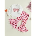 thumbnail image 3 of Kids Little Girls Valentine's Day Clothing Sets 3 4 5 6 7 Years Letter Long Sleeve Sweatshirt Heart Long Flare Pants 2-Piece Spring Outfits, 3 of 9