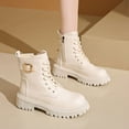 thumbnail image 4 of Hinvhai Women Ankle Boots Lace Up Buckle Strap Bootie Round Toe Work Booties Short Boot for Casual or formal Wear White 9(42), 4 of 5