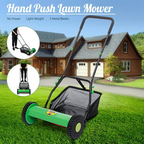 Hand Push Lawn Mower Compact Courtyard Reel Mower Grass Catcher