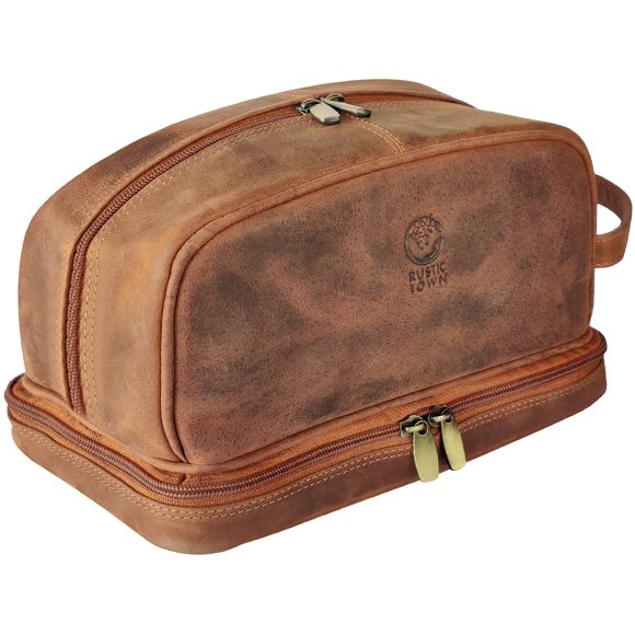 Bolsa de cosméticos Rustic Town de cuero genuino para viaje, marrón, para hombre