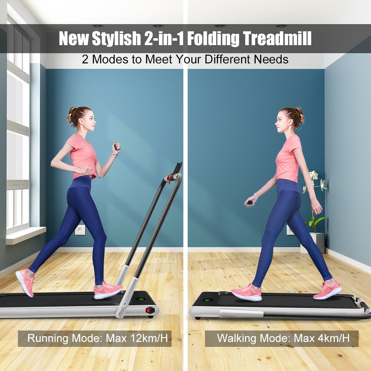 Gymax 2.25HP Under Desk Electric Pad Treadmill Running Machine Silver