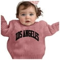 thumbnail image 2 of Bobifish Little Girls Dark Green Ribbed Sweater “LOS ANGELES” Letter Print Sweater Long Sleeve Knitted Trendy Casual City Themed Boys Girls Pullover Top, 2 of 3