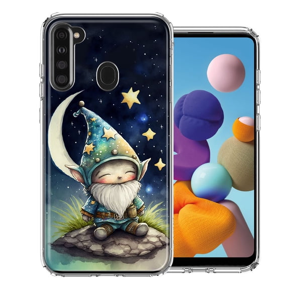 MUNDAZE Samsung Galaxy A21 Shockproof Clear Hybrid Protective Phone Case Stars Moon Starry Night Space Gnome Cover