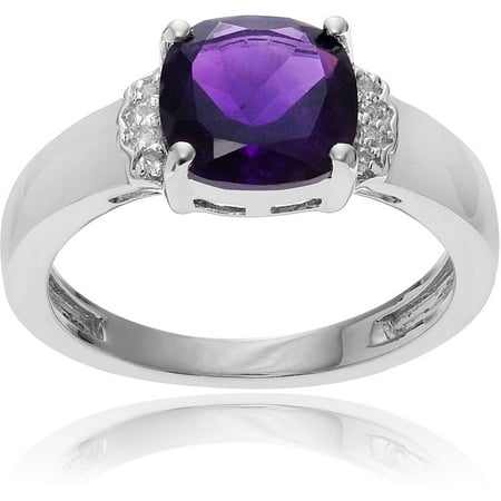 Brinley Co. Women's White Topaz Accent Amethyst Rhodium-Plated Sterling Silver Fashion Ring