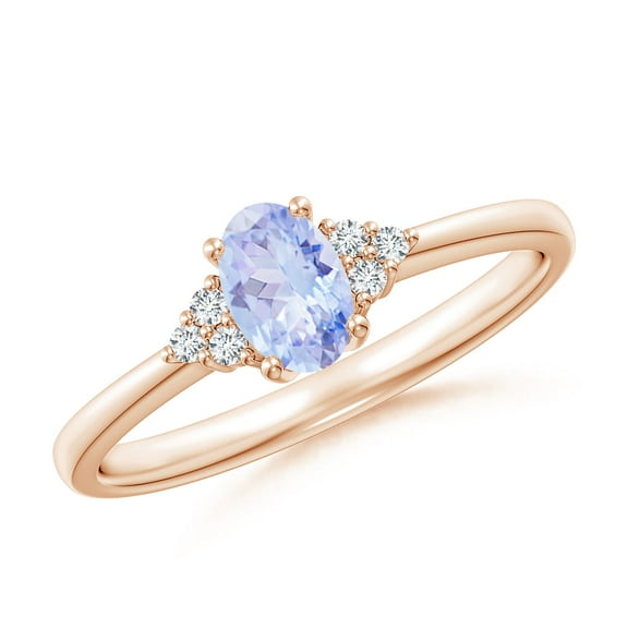 ANGARA Natural Solitaire Oval Tanzanite and Diamond Promise Ring in 14K Rose Gold for Women (Size-6x4mm) | December Birthstone, Birthday, Anniversary, Jewelry Gift for Women | Natural Tanzanite Ring