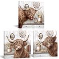 thumbnail image 7 of Rustic Highland Cow Wall Art Decor Farmhouse Magritte Cow Wall Decor Pictures Canvas Prints Artworks for Living Room Bedroom Restroom 12''x12''x3Pcs, 7 of 7