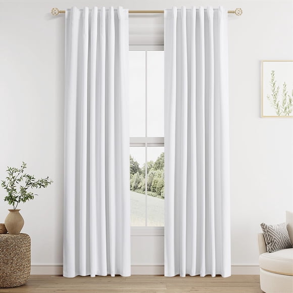 Cortinas opacas de lino blanco Guken de 107 x 213 cm para sala de estar