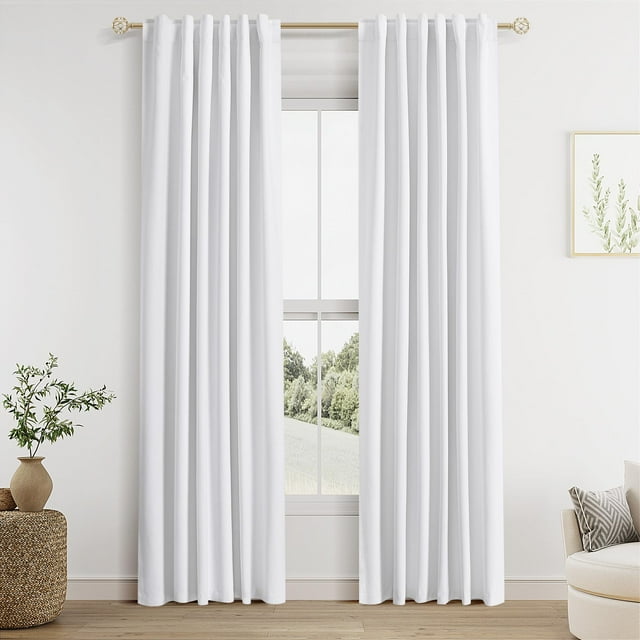 Cortinas opacas de lino blanco Guken de 107 x 213 cm para sala de estar