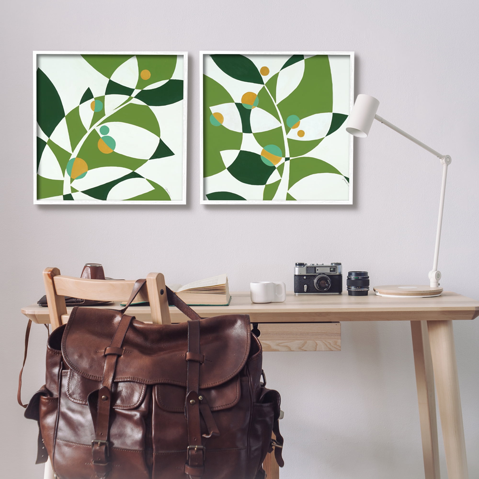 Stupell Industries Tropical Leaves Abstraction Abstract Painting White Framed Art Print Wall Art, 24 x 24, Set of 2