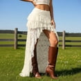 thumbnail image 2 of DHFJKG Women's Floral Lace Boho Maxi Skirt Drop Waist Ruffle Sheer Mesh Cowgirl Vacation Skirt High Low Hem Stylish Skirt, 2 of 5