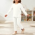 thumbnail image 7 of Kids Ribbed Knit Two Piece Loungewear Set Crew Neck Long Sleeve Top & Elastic Waist Straight Pants, Soft Stretchy Matching Outfit for Homewear Daily Casual Wear White 4-5 Years, 7 of 7