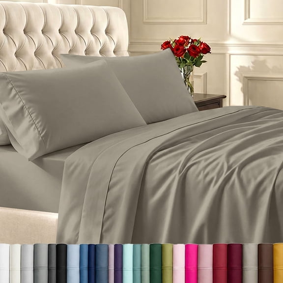 California Design Den 400 Thread Count 100% Cotton Sateen King Size Sheet Set - Taupe