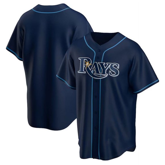 Youth Sport T-Shirt Navy Tampa Bay Rays Player Jersey Team Uniforms Baseball Jersey–Medium