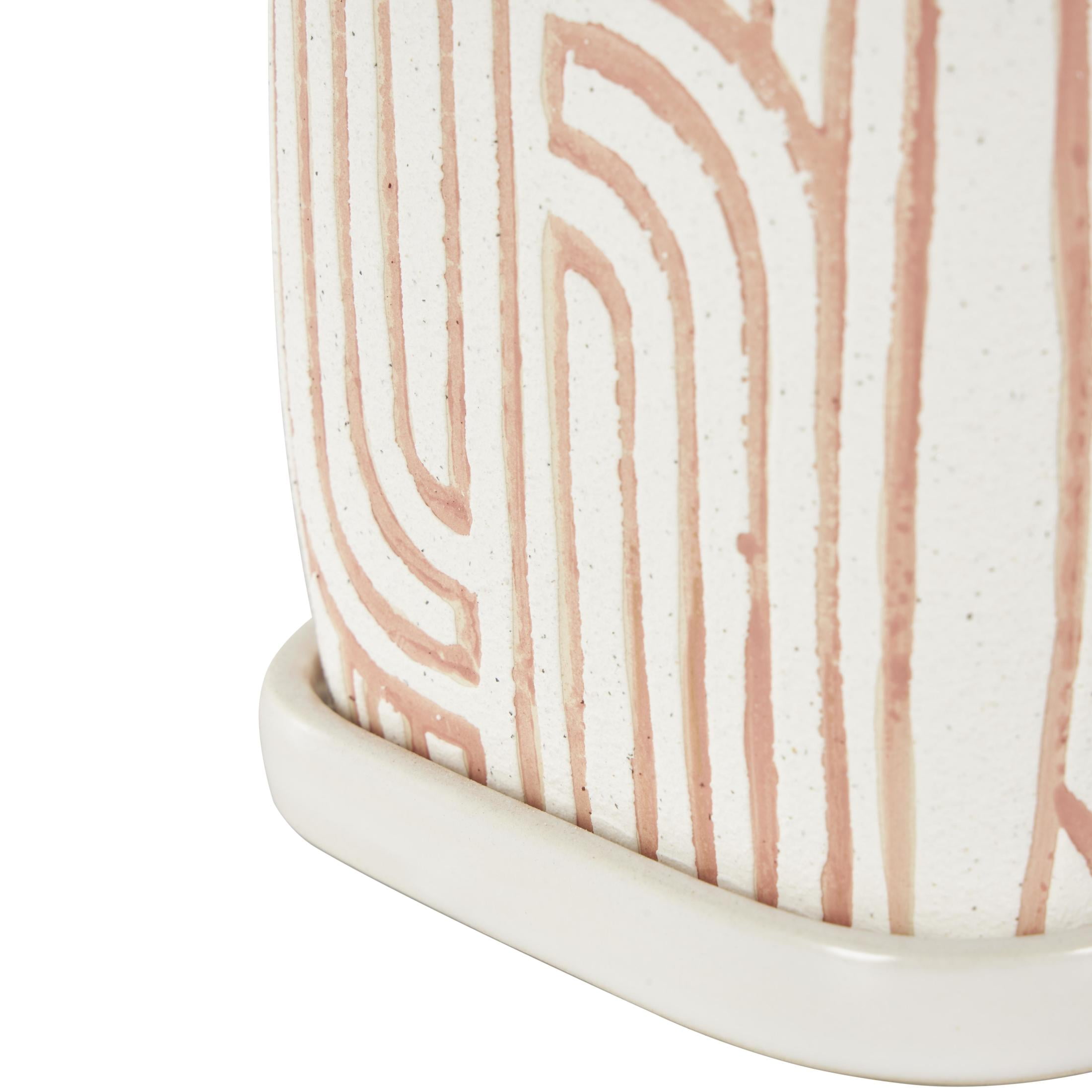 DecMode 7", 6", 5"H Arched Patterned Pink Ceramic Geometric Planter with Attached Saucer (3 Count)