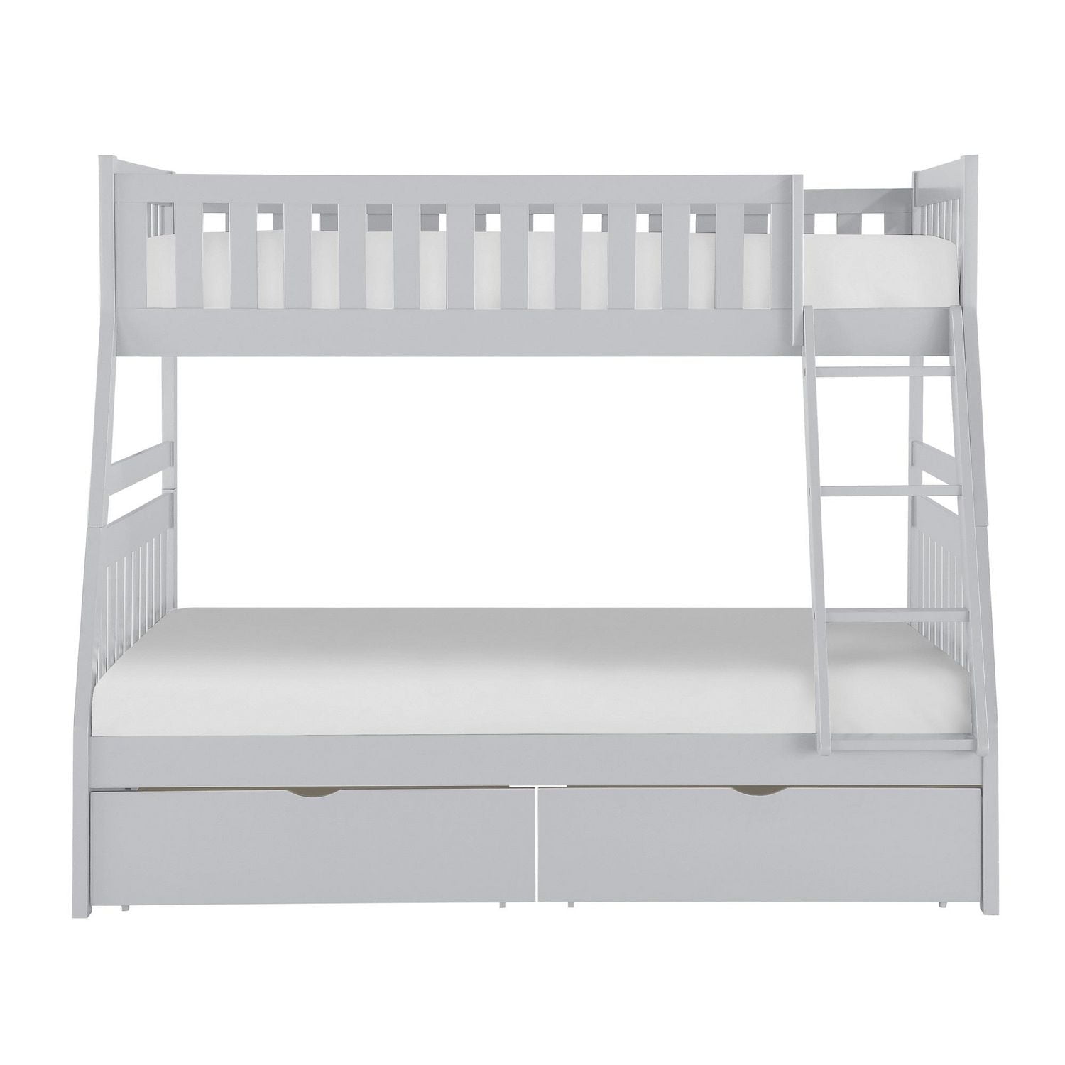 Topline Home Furnishings Grey Twin over Full Bunkbed with Toy Storage