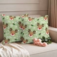 thumbnail image 2 of Christmas Green Outdoor Waterproof Pillow Covers, Xmas Cute Elk Winter Leaves Cartoon Snowflake Decorative Square Throw Pillowcase Sofa Cushion Sham for Patio/Couch/Chair, 18"x18" 2 Pack, 2 of 8