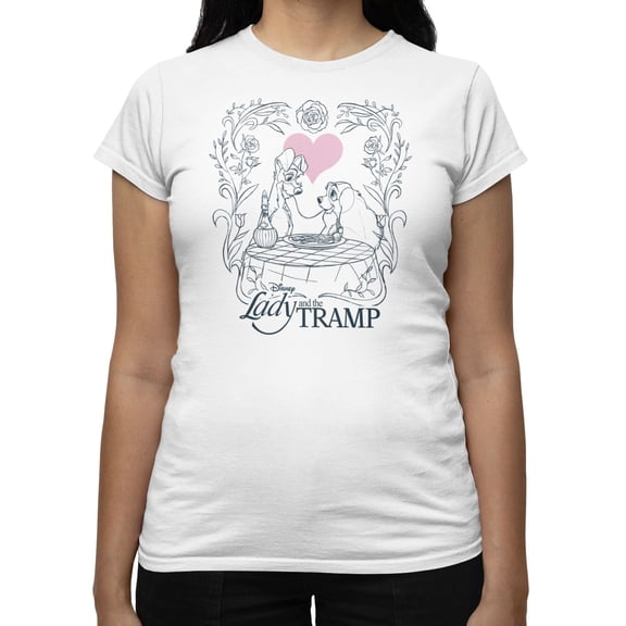 Disney Lady And The Tramp Women's Love Spaghetti Night T-Shirt (Bright White, S-XXL)