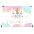 thumbnail image 3 of Fondo de unicornio arcoíris para decoración de fiesta de cumpleaños para niñas, acuarela, floral, purpurina, estrellas, puntos, unicornio, pastel, mesa, pancarta, suministros de estudio (5 x 3 pies) JAMW Sencillez, 3 of 5