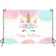 thumbnail image 3 of Fondo de unicornio arcoíris para decoración de fiesta de cumpleaños para niñas, acuarela, floral, purpurina, estrellas, puntos, unicornio, pastel, mesa, pancarta, suministros de estudio (5 x 3 pies) JAMW Sencillez, 3 of 5