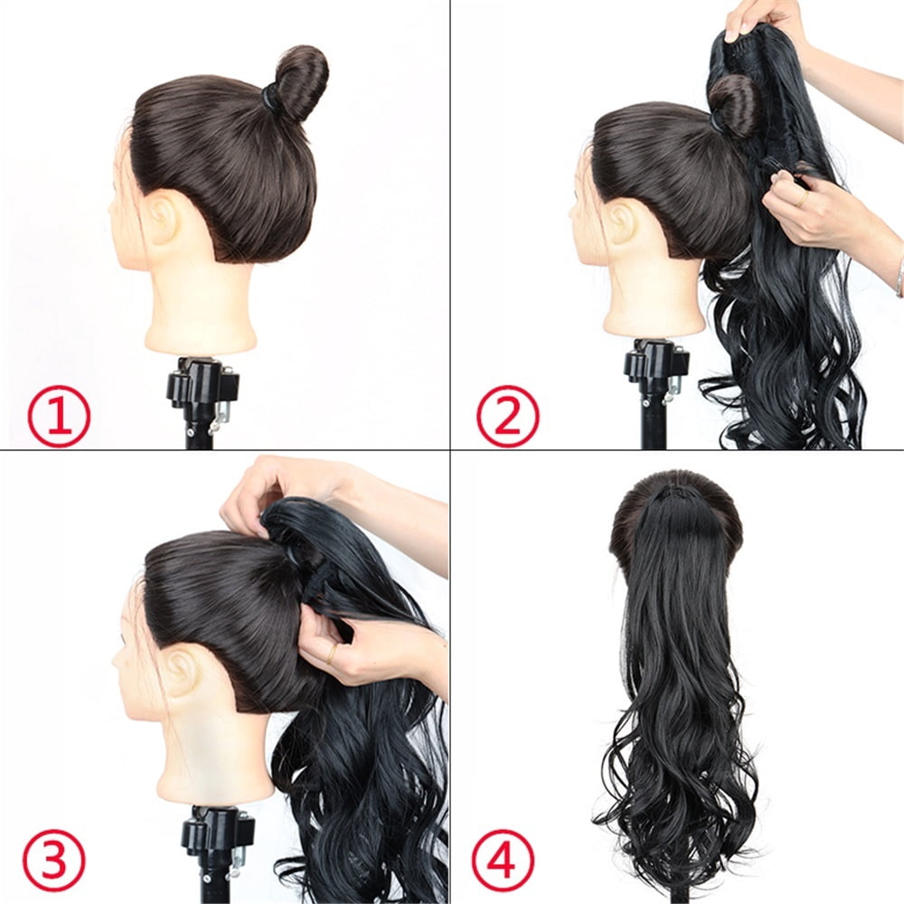 Drawstring Ponytail Hair Extension 22Inch Long Curly Layered Synthetic Fake Pony Tail Hairpieces for Women
