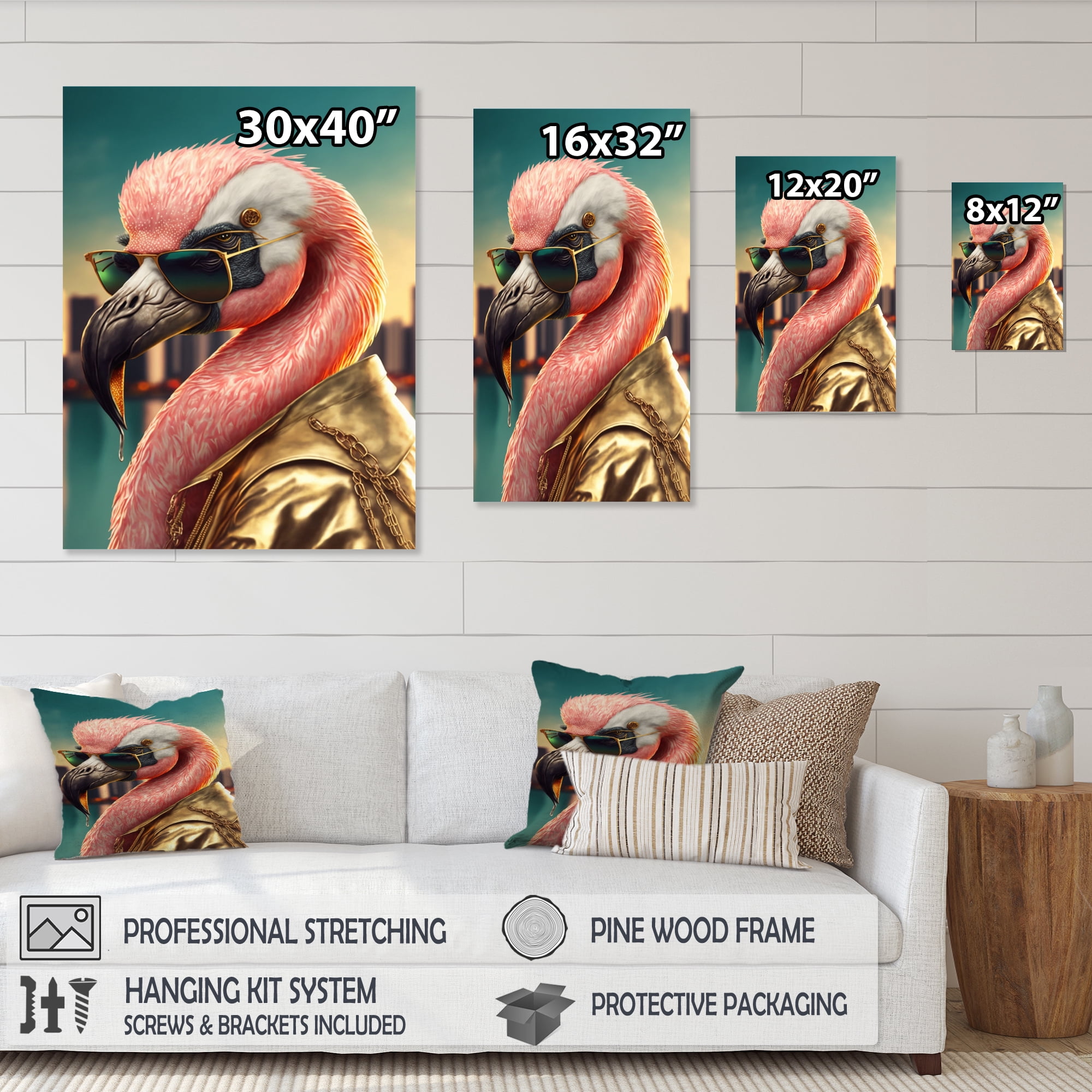 Designart Flamingo Gangster In NYC III Canvas Wall Art