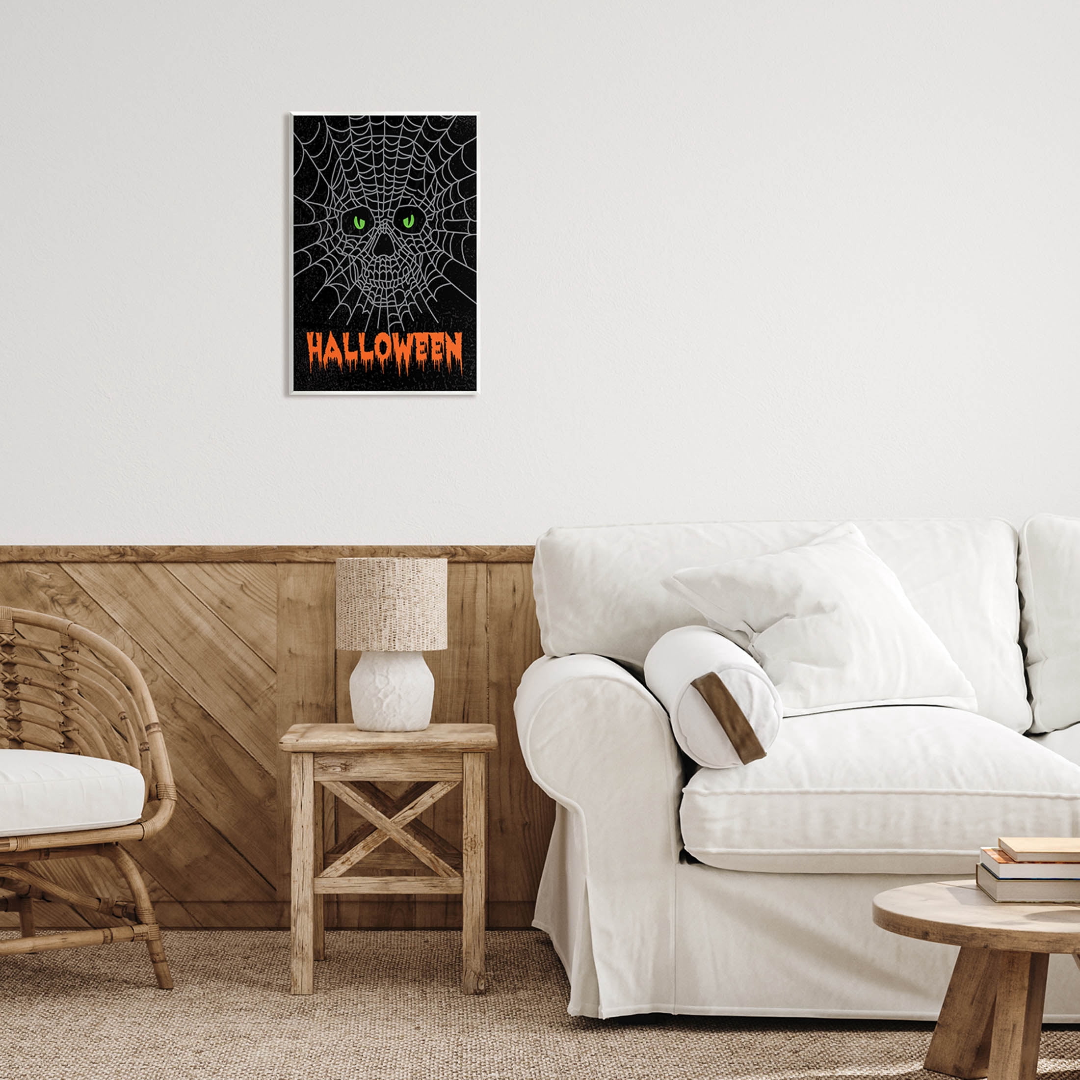 Stupell Industries Spooky Halloween Spider Web Skull Graphic Art Unframed Art Print Wall Art, Design by Linda Birtel