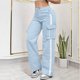 thumbnail image 2 of TaTaai Striped Patchwork Women Straight Leg Casual Pants Side Pockets Machine Washable No Fading Breathable Loose Fit Daily Wear Full Length Trousers Gift, 2 of 5