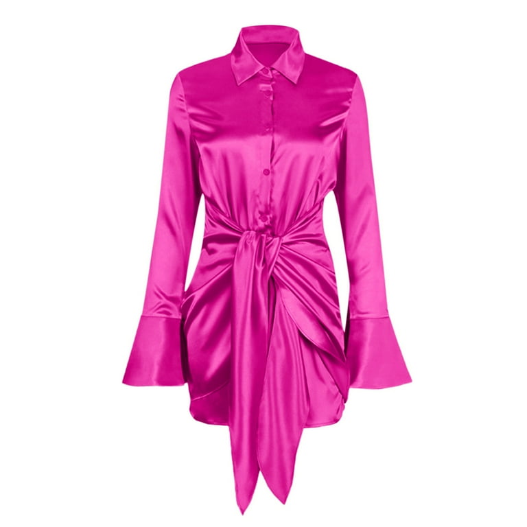 IROINNID Semi Formal Dress for Women Long Sleeve Wrap Dress V-Neck Solid Color Show Waist Hollow Out Buttocks Short Dress,Hot Pink - Walmart.com IROINNID Semi Formal Dress for Women Long Sleeve Wrap Dress V-Neck Solid Color Show Waist Hollow Out Buttocks Short Dress,Hot Pink - Walmart.com