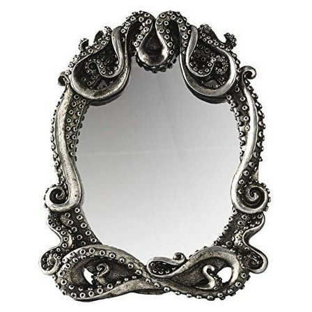 Gothic Mirror Home Accent D√©cor, Kraken Antique Inspired Silver Tone Hand Finished Framed Steampunk Tabletop Decoration, 7.28" L x 1" W x 9.25" H