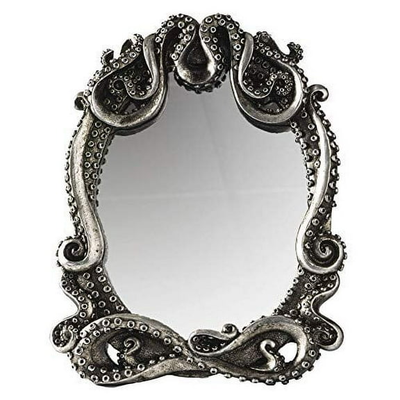 Gothic Mirror Home Accent D√©cor, Kraken Antique Inspired Silver Tone Hand Finished Framed Steampunk Tabletop Decoration, 7.28" L x 1" W x 9.25" H