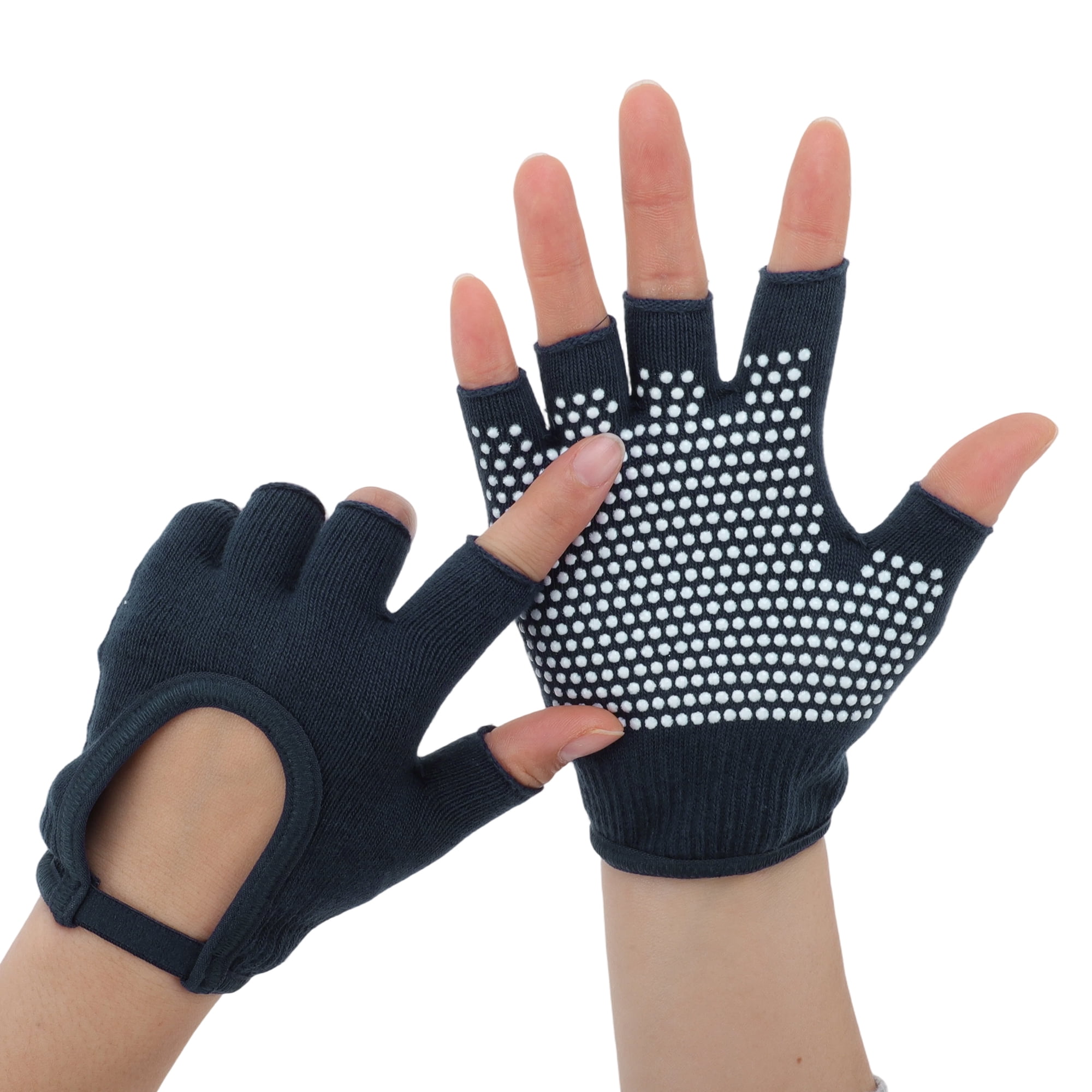 Unique Bargains Fingerless Yoga Gloves Designed One Size 1Pair Navy Blue