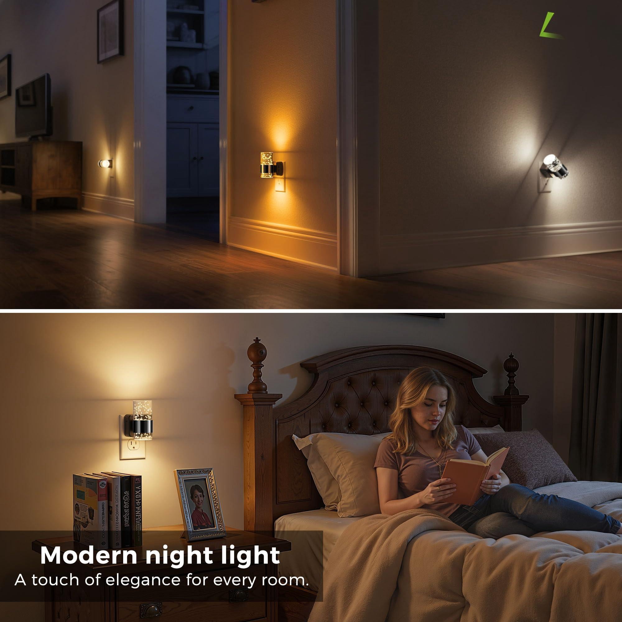 Night Lights Plug Into Wall  Dimmable Light With Dusk-to-dawn Sensor Cool White/soft White/amber 3 Color Adjustable Brightness Bubble Nightlight Rotatable Hallway