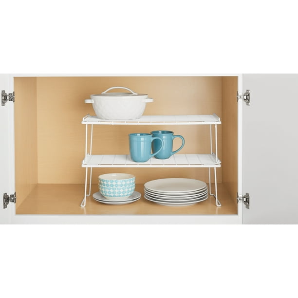 Mainstays White Wire Stacking Shelf Steel Frame 22x10x7 Kitchen