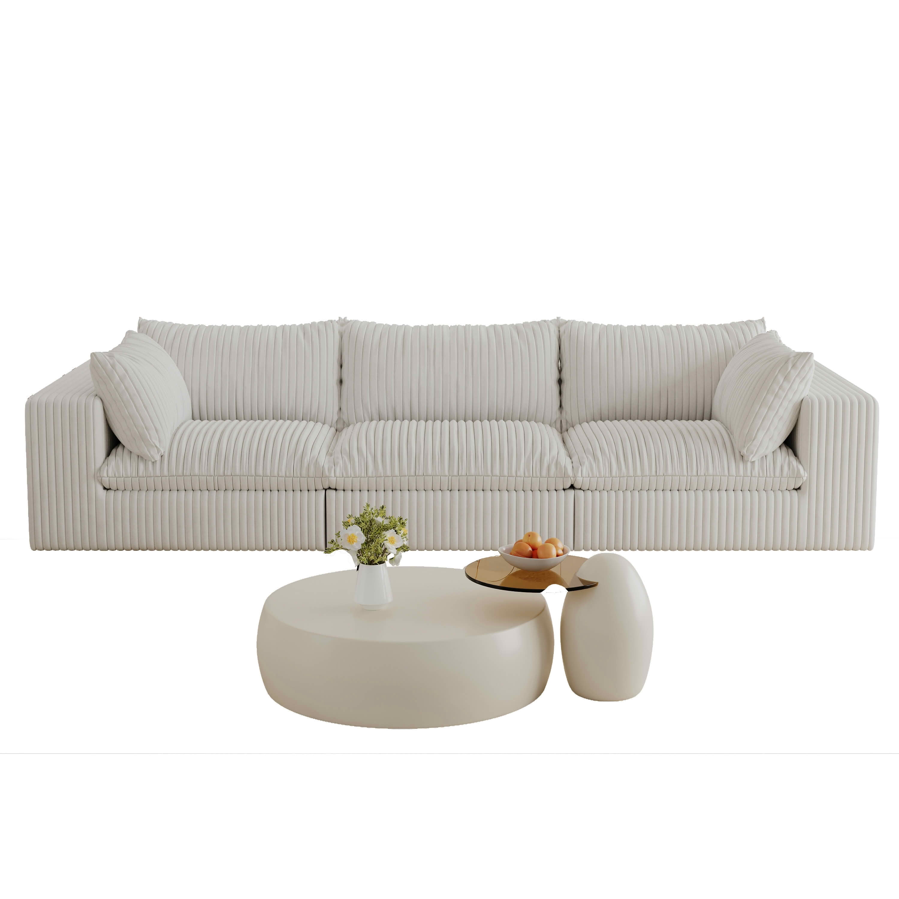 MAYEERTY 118.2 Inch Modular Cloud Sofa, Corduroy Fabric Deep‑Seat Couch, Double‑Layer Removable Cushion, No‑Assembly DIY Combination Sofa for Living Room Bedroom Conference Room Apartment