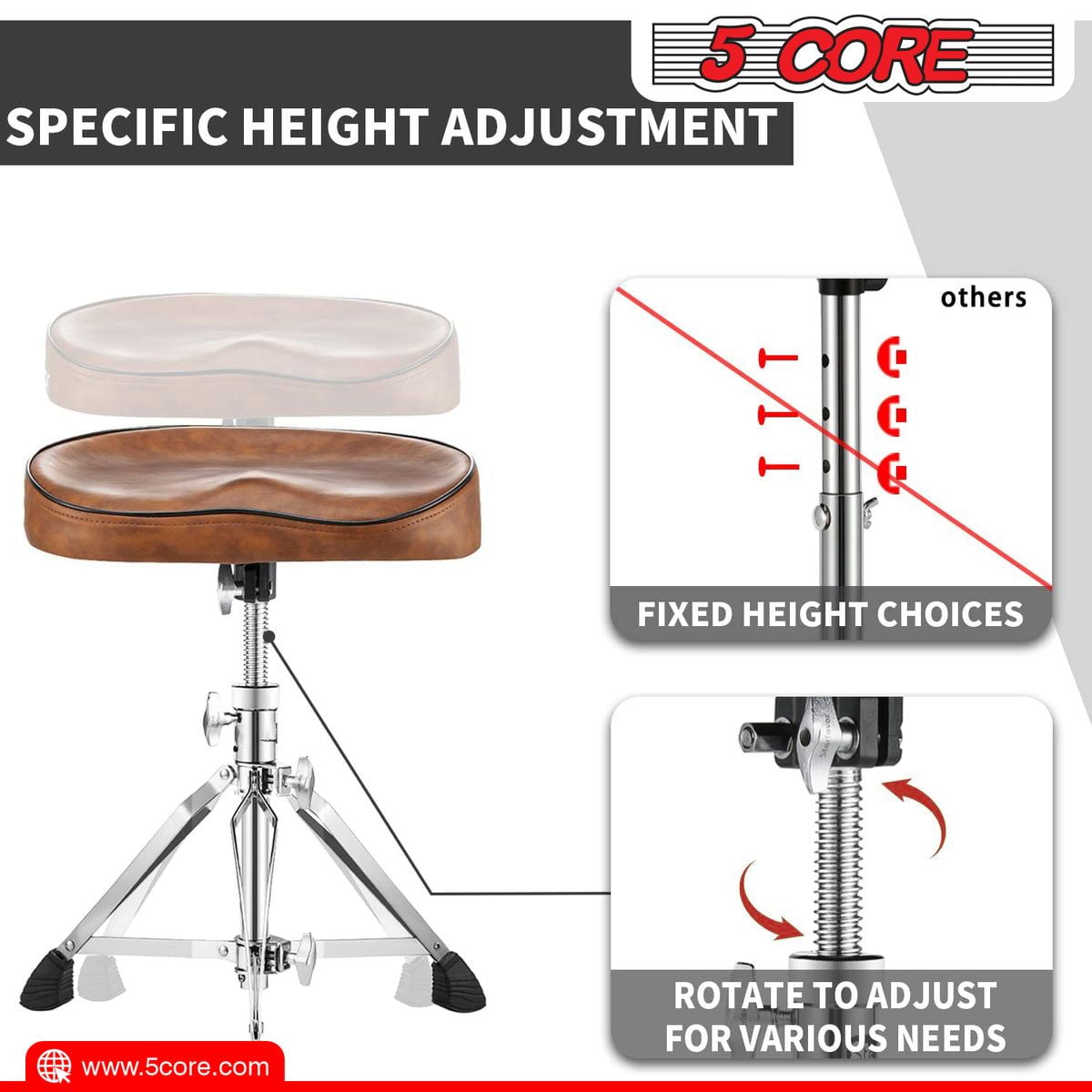 Drum Throne Padded Guitar Stool Adjustable Heavy Duty Saddle Music Chair Seat Universal for Adults & Kids with Anti Slip Rubber Feet  -Brown