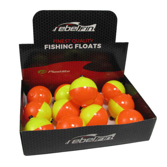 rebelFIN - 2.5" inch Round ORANGE & YELLOW Fishing Bobber - 12-Pack
