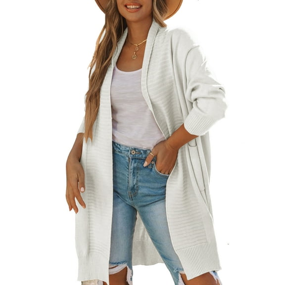 Women's Kimono Cardigans Chunky Knit Long Sleeve Slouchy Sweater Open Front Casual Loose Outwear with Pockets