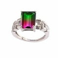 thumbnail image 2 of 925 Sterling Silver Watermelon Tourmaline Gemstone Ring Emerald Cut Gems Unique & Attractive Handmade Jewelry Elegant Gift Ring Silver 7.5, 2 of 3