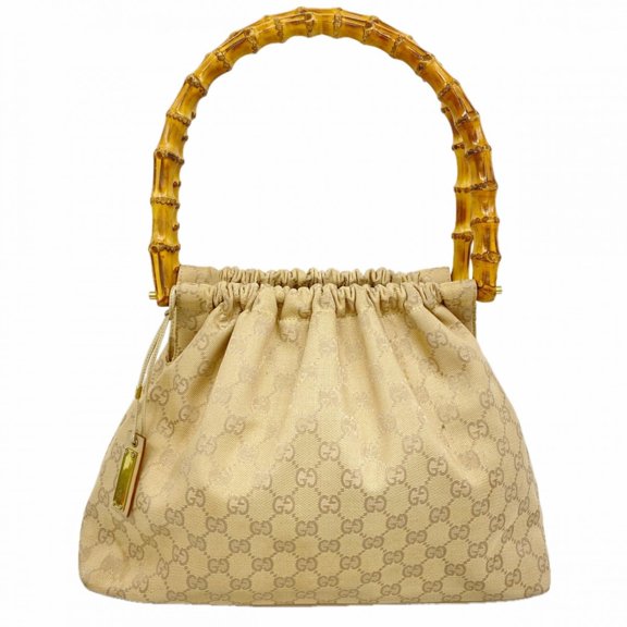 Pre-Owned Gucci GG Canvas Bamboo Handbag 92708 Beige Women's