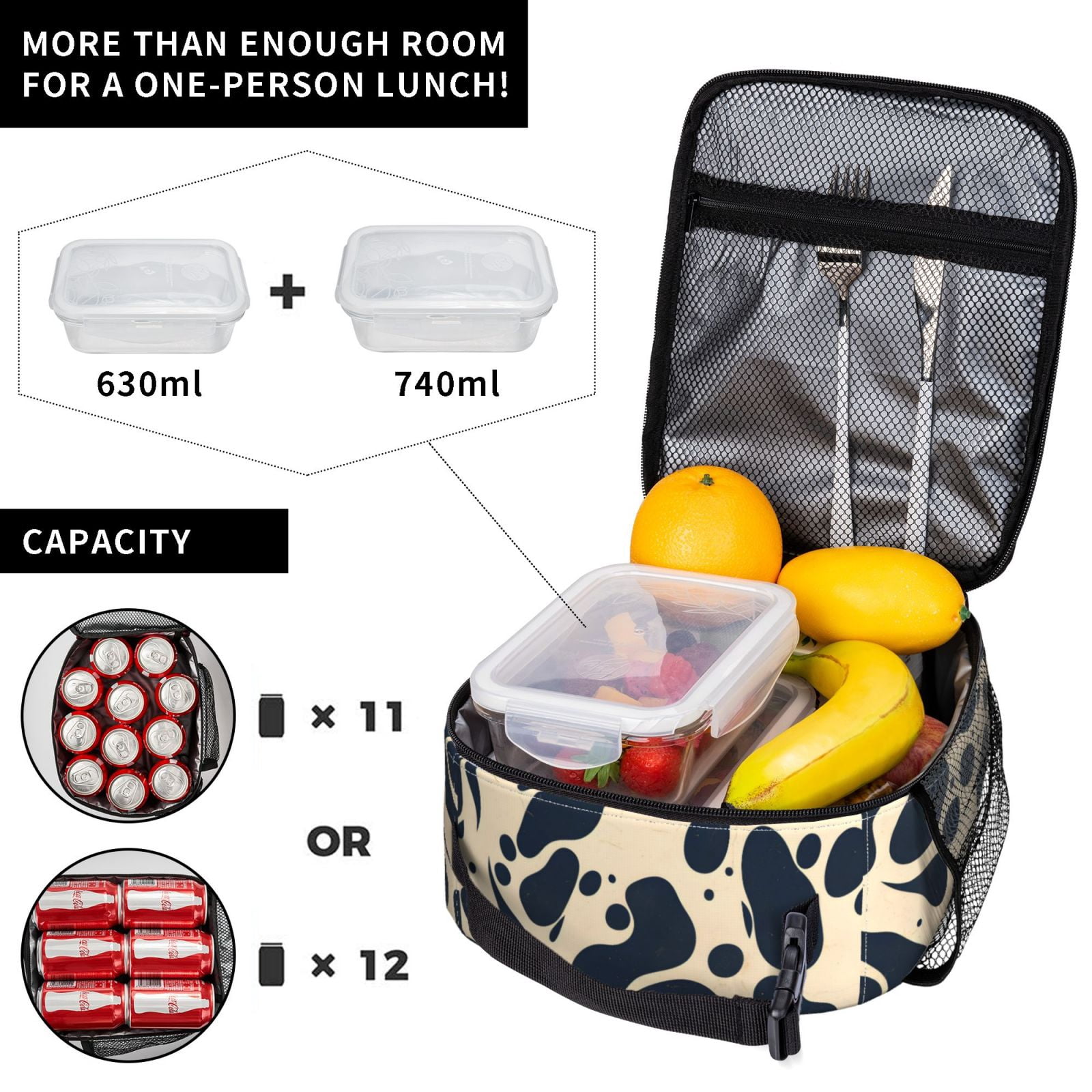 Lunch Bag For Women Men Insulated Portable Lunch Box Bento Box Office Picnic Travel Cooler Bag Milk Cow Skin Print Style Darkvoilet_1