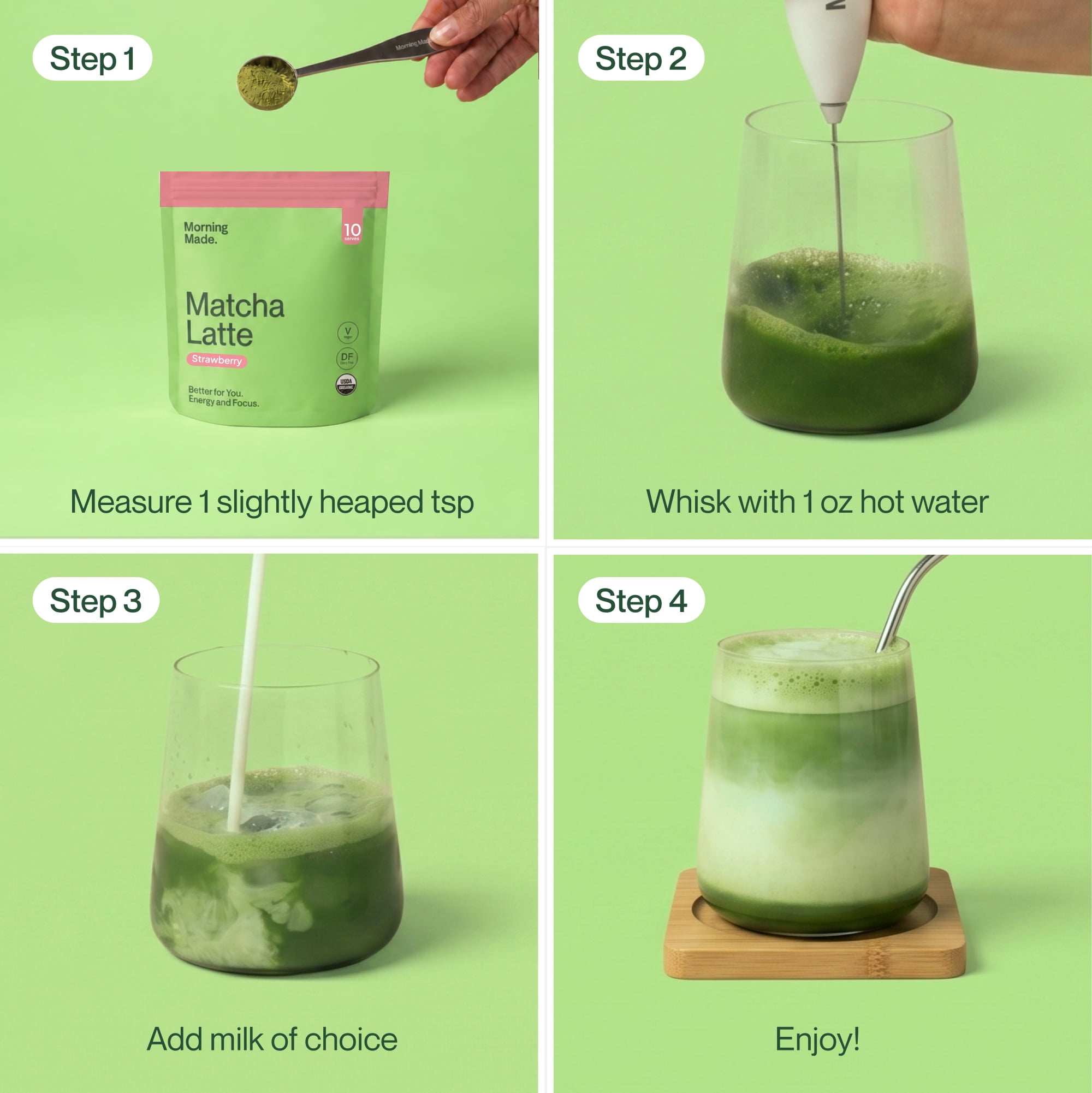 Morning Made Ceremonial Grade Organic Matcha Latte Powder, Vanilla, 10 Servings