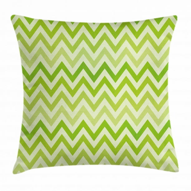 Lime Green Throw Pillow Cushion Cover, Chevron Traditional Zig Zag