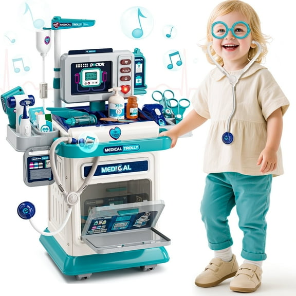 Doctor Kit for Toddlers 3-5, Pretend Play Medical Kit Toy, Toddler Medical Cart Toy with Sound & Medical Accessories for 2 3 4 5 Year Old Boys Girls Birthday Gifts