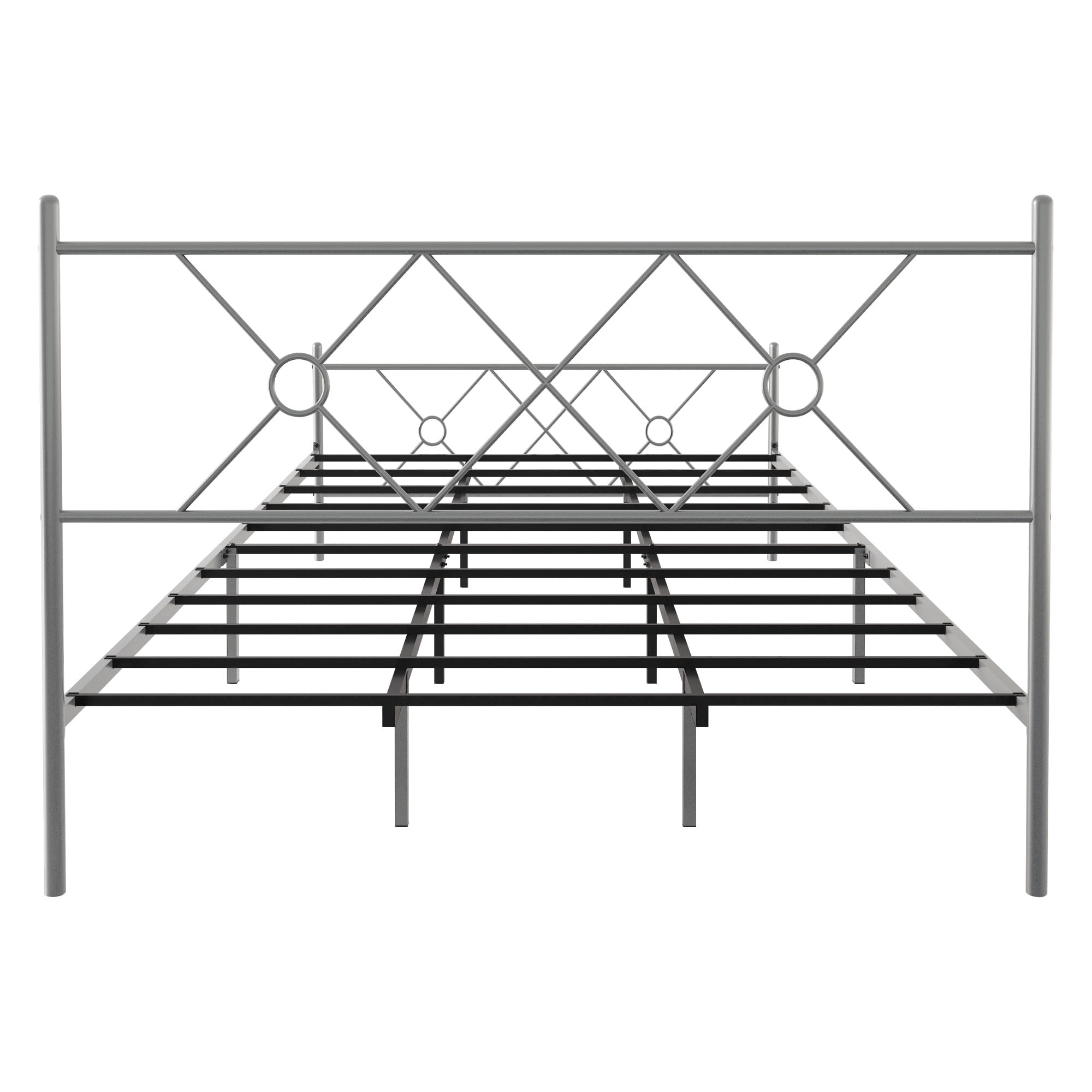 Home Design Marietta Twin Modern Metal Bed, Diamond Pattern Design, No Box Spring Needed, Sliver Gray, Easy Assembly