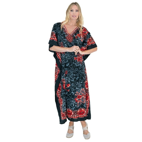 Miss Lavish London Kaftan Dresses for Women,Beach Kaftan Coverups,Hawaiian Coverups for Women,Long Beach & Swimsuit Coverups,Plus Size African Caftan Dress,Moroccan Style Loungewear Black XL