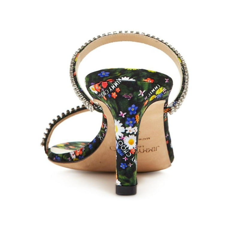 JIMMY CHOO Womens Multi Crystal Black Floral Logo Silk