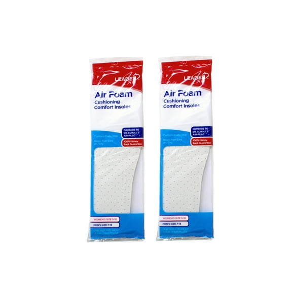 2 Pack - Leader Double Air Foam Insoles Extra Thick Cool & Dry Cushions, 1 Pair