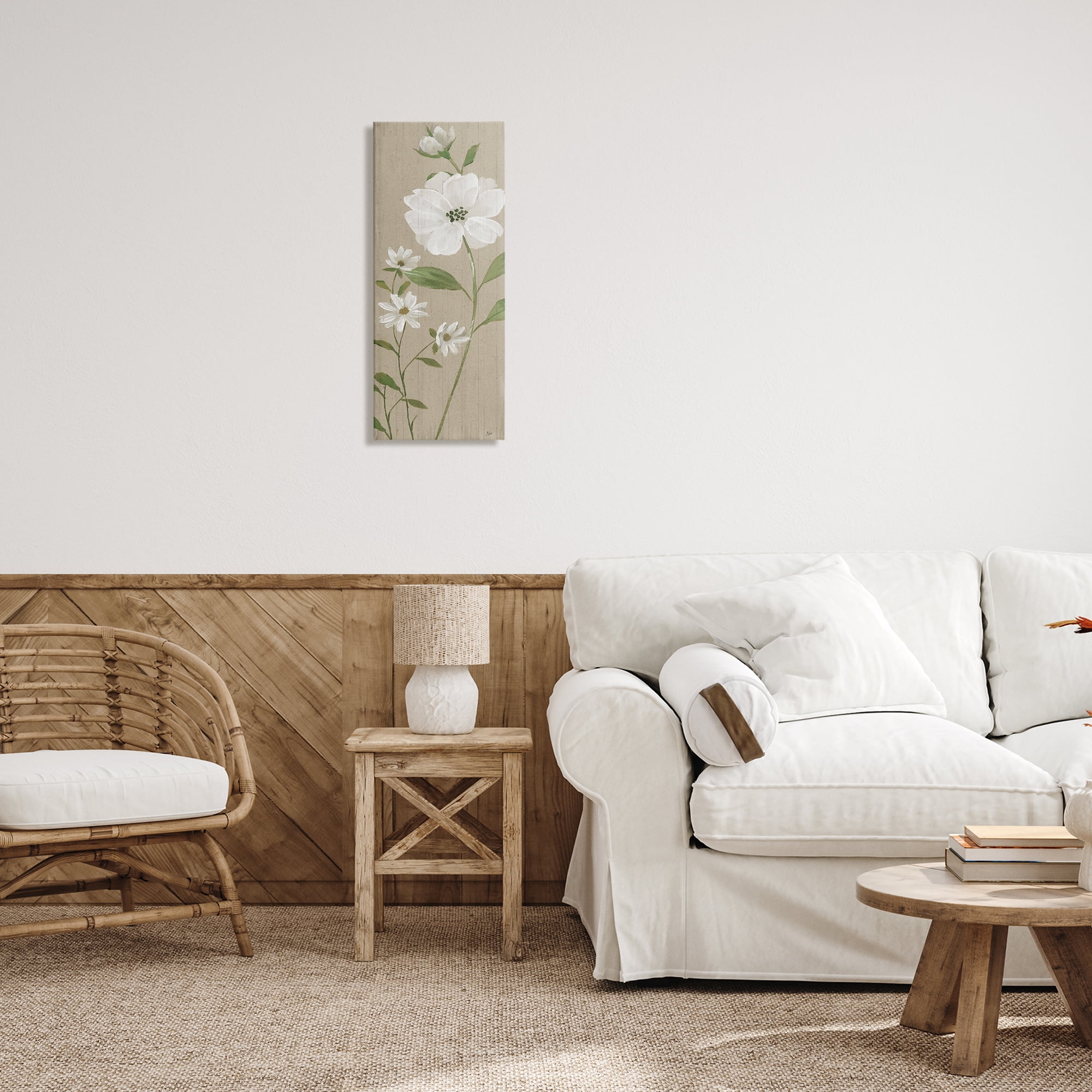 Stupell Industries Poppies on Neutral Beige Plants & Flowers Painting Wrapped Canvas Art Print Wall Art, 13 x 30